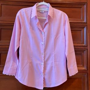 Gretchen Scott Pretty Pink Scalloped Priss Blouse NWOT